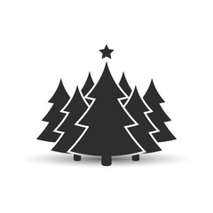 Obraz premium Christmas tree flat icon, vector simple design with shadow. Black symbol of fir-tree.