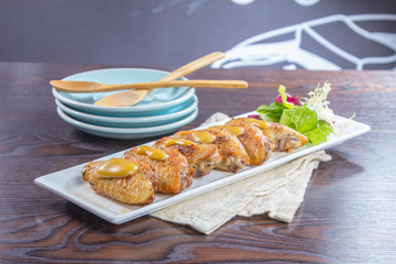 fried chicken wing with mustard sauce
