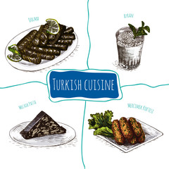 Vector colorful illustration of Turkish cuisine