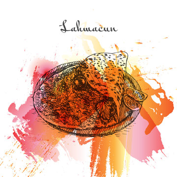 Lahmacun watercolor effect illustration.