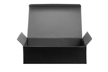 Black paper box opened isolated on white background