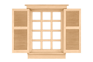 Obraz premium Brown wood window isolated on white background