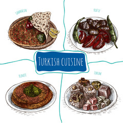 Vector colorful illustration of Turkish cuisine
