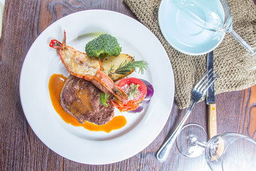 prawn and steak