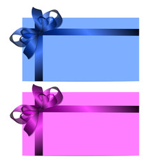 gift cards with realistic colorful ribbons