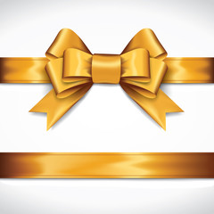 Golden gift bows with ribbons On White Background. Golden Bow. Vector Illustration.