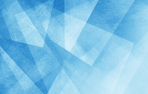 Modern Abstract Blue Background Design With Layers Of Textured White Transparent Material In Triangle Diamond And Squares Shapes In Random Geometric Pattern