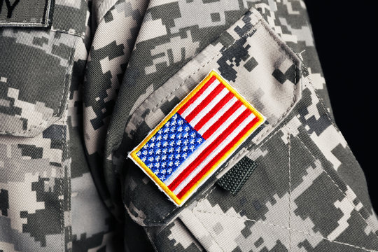 USA flag on shoulder patch, closeup