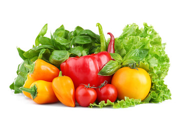 Fototapeta na wymiar Fresh natural ingredients for salad isolated on white