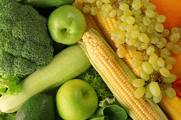 Fruits and vegetables background, closeup