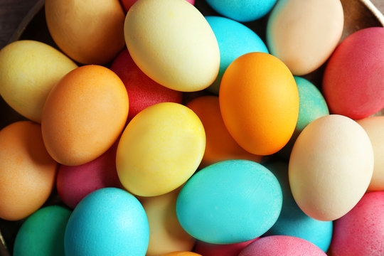 Close up view of colorful Easter eggs