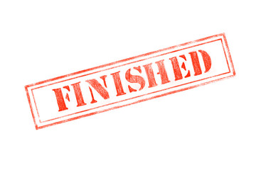 'FINISHED ' rubber stamp over a white background