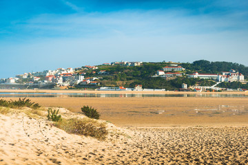 Sand dunes and lagoon of Obidos. Portugal