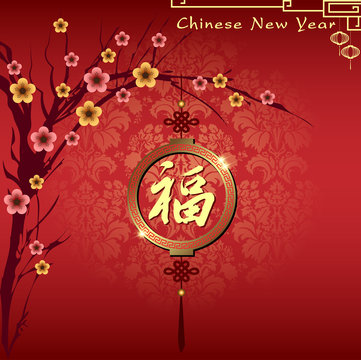 Abstract chinese new year with Traditional Chinese Wording .The meaning are Lucky and Happy. Vector and Illustration, EPS 10