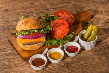 ハンバーガーセット　American fast food hamburger