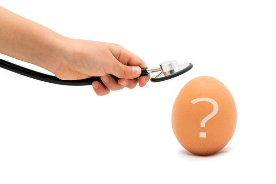 Checking For A Healthy Egg, Egg with Stethoscope with white background