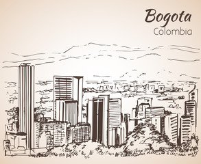 Panoramic view of Bogota. Sketch. Isolated on white background