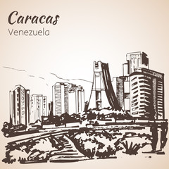 Fototapeta na wymiar Modern buildings of Caracas, Venezuela. Sketch.
