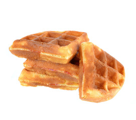Round ruddy waffle isolated on white background