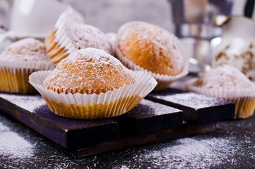 Muffins in powdered sugar