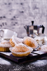Muffins in powdered sugar