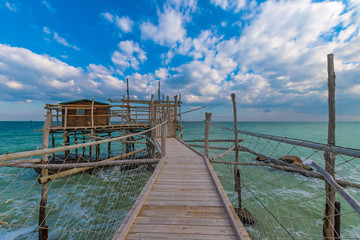 Obraz premium Trabocchi Coast in the Abruzzo region (Italy) - Wooden architecture on the sea