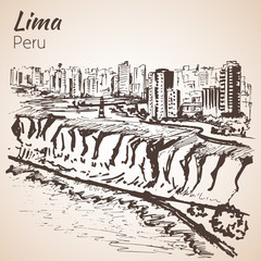 Lima hand drawn cityscape. Sketch. - 131162543