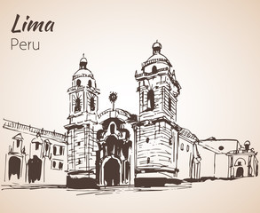 Monastery of San Francisco, Lima. Sketch. - obrazy, fototapety, plakaty