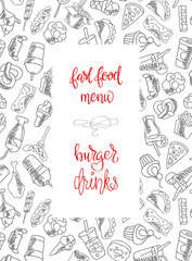 Fast food menu. Set of icons on the vector background.