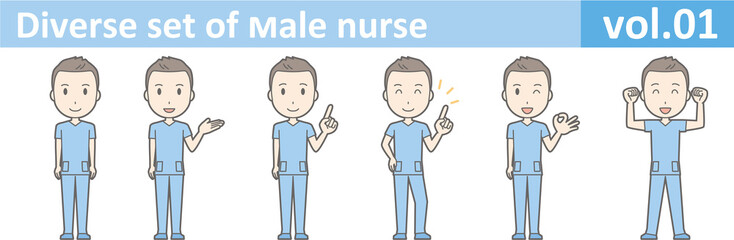 Diverse set of male nurse , EPS10 vector format vol.01