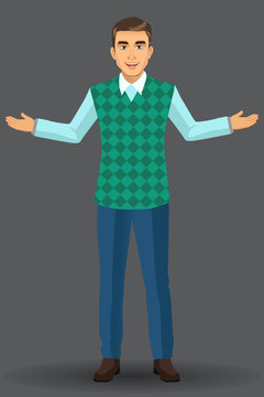 Teacher or lecturer with presentation poses, vector illustration