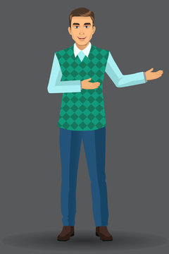 Teacher or lecturer with presentation poses, vector illustration