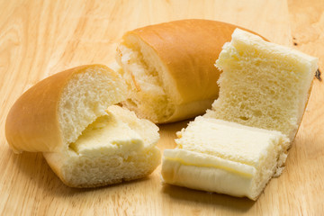 Hotdog bread filled with sweetened butter cream