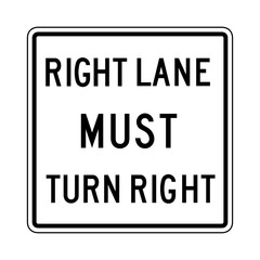 Right lane must turn right sign road vector.