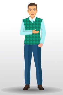 Teacher or lecturer with presentation poses, vector illustration
