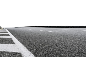 Asphalt road on white with path