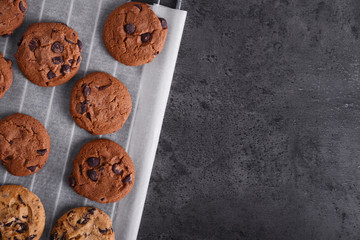 Freshly baked cookies on tray rack