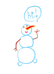 Snowman clip-art, hand drawn sketchy design element. Doodle childish illustration for greeting card or poster. Isolated on white