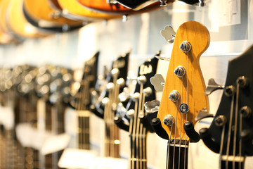 Guitars in music shop