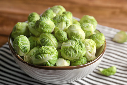 Brussels sprouts in bowl on napkin