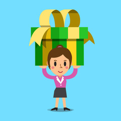 Businesswoman carrying a big gift box
