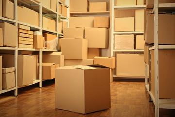 Modern warehouse full of cardboard boxes