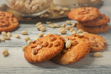 Peanut cookies on wooden background, closeup