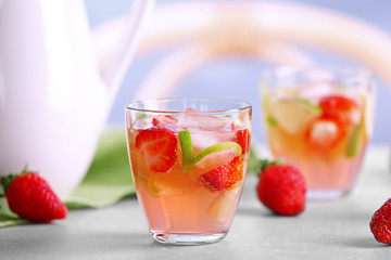 Fresh ice strawberry cocktail on table