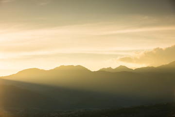 Sunset over Pai District Mae Hong Son, THAILAND.