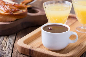 Fotobehang  Breakfast on Valentine's Day, coffee, toast and juice © istetiana