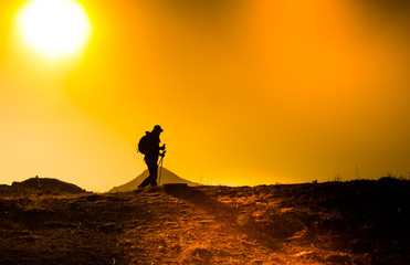 Guide walking in the mountain