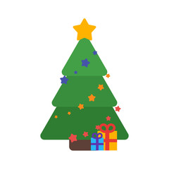 Christmas tree flat with gifts and garland
