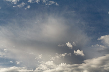 Cumulus clouds against a blue sky. Partly Cloudy. Predicting the weather.