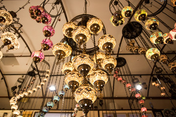 Handmade turkish lamps in souvenir shop